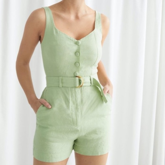 & Other Stories Belted Linen Romper - Picture 1 of 11